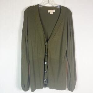 Michael Michael Kors Women Plunge V-neck Snap Button Front Cardigan Green M